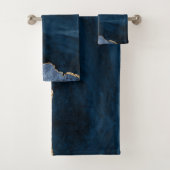 PixDezines 水彩 青い瑪瑙  ゴールドの模様 バスタオルセット (インサイチュ)