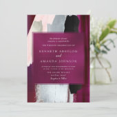 PixDezines 現代の水彩チーク バーガンディー グレー 招待状 (スタンド正面)