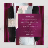 PixDezines 現代の水彩チーク バーガンディー グレー 招待状 (正面/裏面)