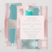 PixDezines 現代アート カラー ティール セージ 招待状 (正面/裏面)