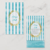 PixDezines 白いストライプ/アクア デジタル ウォーターカラー 名刺 (正面/裏面)