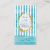 PixDezines 白いストライプ/アクア デジタル ウォーターカラー 名刺 (裏面)