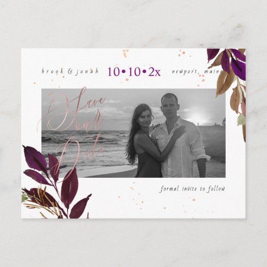 PixDezines 秋の落ち葉 Save our Date ポストカード (正面)