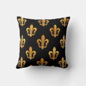 PixDezines（紋章の）フラ・ダ・リ/金ゴールド/黒/DIYbackground クッション (裏面)