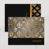 PixDezines（紋章の）フラ・ダ・リ/黒+金ゴールド 招待状 (正面/裏面)