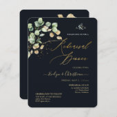 PixDezines 素朴 Dollar Eucalyptus Navy n金ゴールド 招待状 (正面/裏面)