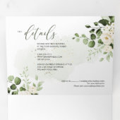 PixDezines 素朴 Eucalyptus AlabasterバラTri-F 三つ折り招待状 (内部最初)