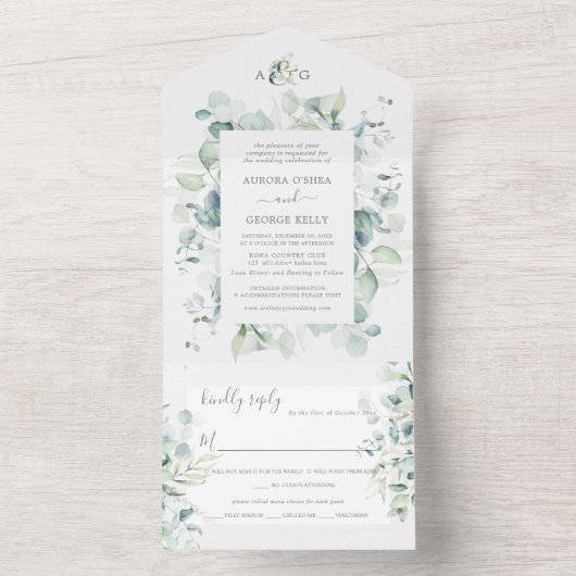 PixDezines 素朴 Eucalyptus DIY背景 オールインワン招待状 (内側)