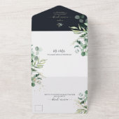 PixDezines 素朴 Eucalyptus Navy n金ゴールドすべて オールインワン招待状 (外側)