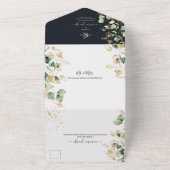 PixDezines 素朴 Eucalyptus Navy n金ゴールド オールインワン招待状 (外側)