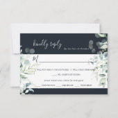 PixDezines 素朴 Eucalyptus Navy n金ゴールドRSVP 招待状 (正面)