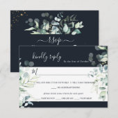 PixDezines 素朴 Eucalyptus Navy n金ゴールドRSVP 招待状 (正面/裏面)