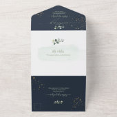 PixDezines 素朴 H2グリーン金ゴールドユーカリ海軍 オールインワン招待状 (外側)