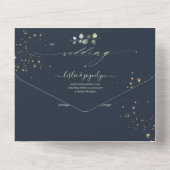 PixDezines 素朴 H2グリーン金ゴールドユーカリ海軍 オールインワン招待状 (裏面)