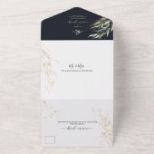 PixDezines 素朴 Willow Eucalyptus Navy n金ゴールド オールインワン招待状 (外側)