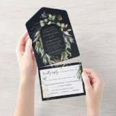 PixDezines 素朴 Willow Eucalyptus Navy n金ゴールド オールインワン招待状 (貼ってはがせる)