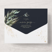 PixDezines 素朴 Willow Eucalyptus Navy n金ゴールド オールインワン招待状 (裏面)