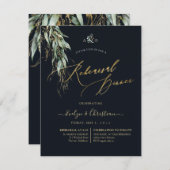 PixDezines 素朴 Willow Eucalyptus Navy n金ゴールド 招待状 (正面/裏面)