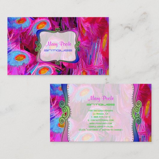 PixDezines 絵を描 peacock/cobalt/pink 名刺 (正面/裏面)