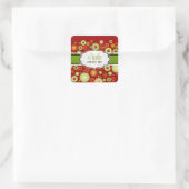 PixDezines 緑と赤のクリスマスオーナメント スクエアシール (バッグ)