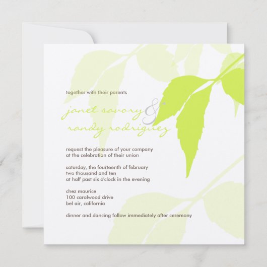 PixDezines 緑の葉/DIY 背景色 招待状 (裏面)