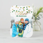 PixDezines 緑/金/偽のホログラムの紙吹雪/ホリデー シーズンカード (スタンド正面)