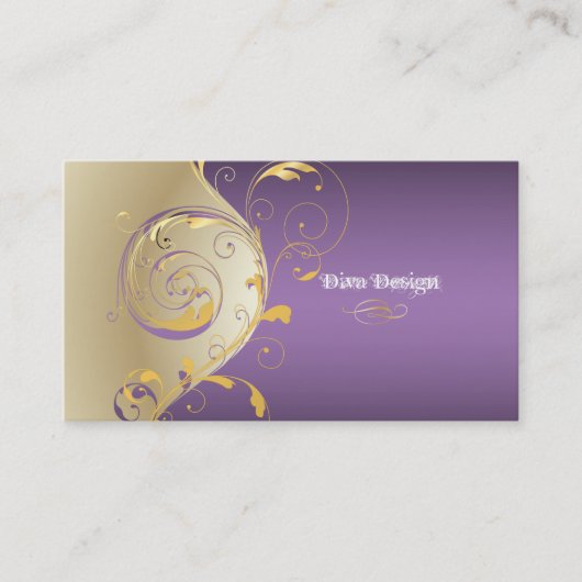 PixDezines 繊細な装飾+渦巻き/金+紫/手作り 名刺 (正面)