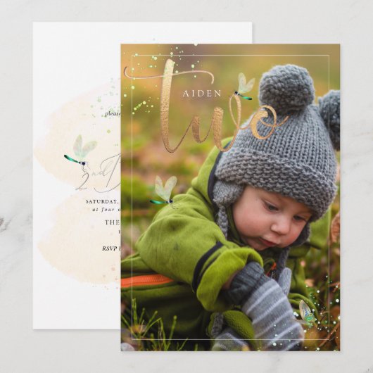 PixDezines 自然を探索しよう ドラゴンフライ 2歳 招待状 (正面/裏面)