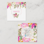 PixDezines 花卉水彩画/春の花束 スクエア名刺 (正面/裏面)