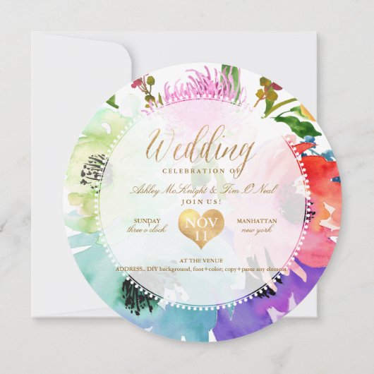 PixDezines 花卉/水彩/玫瑰 招待状 (裏面)