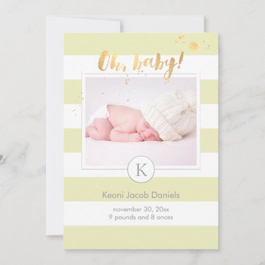 PixDezines 誕生お知らせ/DIYカラーのストライプ 案内状 (正面)