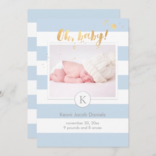 PixDezines 誕生発表/DIYカラーのストライプ 案内状 (正面/裏面)