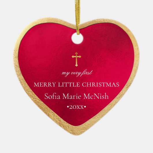 PixDezines 赤ちゃんの初めてのクリスマス, 赤 セラミックオーナメント (正面)