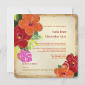 PixDezines 赤オレンジ色 ハイビスカス+モンステラ 招待状 (裏面)