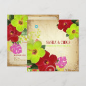 PixDezines 赤+緑 ハイビスカス+モンステラ 招待状 (正面/裏面)