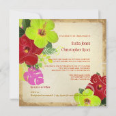 PixDezines 赤+緑 ハイビスカス+モンステラ 招待状 (裏面)