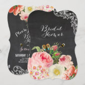 PixDezines 黒板/ヴィクトリアンローズ/ブライダルシャワー 招待状 (正面/裏面)