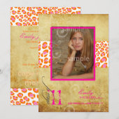 PixDezines 2011卒業式、ピンクのヒョウ柄 招待状 (正面/裏面)