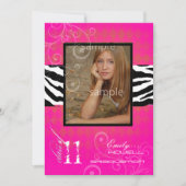 PixDezines 2011卒業式、ホットピンクのハーレクイン 招待状 (正面)