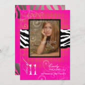 PixDezines 2011卒業式、ホットピンクのハーレクイン 招待状 (正面/裏面)