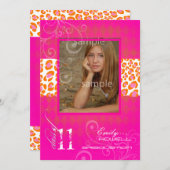 PixDezines 2011卒業式、ホットピンクのハーレクイン 招待状 (正面/裏面)