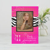 PixDezines 2011卒業式、ホットピンク ハーレクイン 招待状 (スタンド正面)