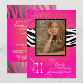 PixDezines 2011卒業式、ホットピンク ハーレクイン 招待状 (正面/裏面)