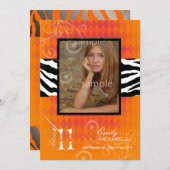 PixDezines 2011卒業、オレンジ色のハーレキン+ゼブラ 招待状 (正面/裏面)