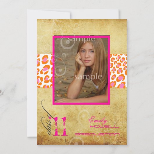 PixDezines 2011卒業、ピンクレオパード 招待状 (正面)