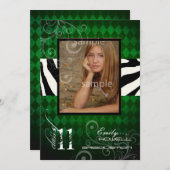 PixDezines 2011 年度卒業式、エメラルド ハーレクイン 招待状 (正面/裏面)