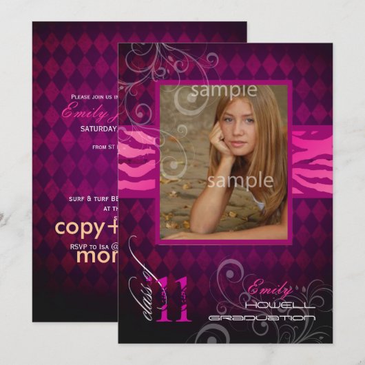 PixDezines 2012卒業版、Zebra Print+Harlequin 招待状 (正面/裏面)