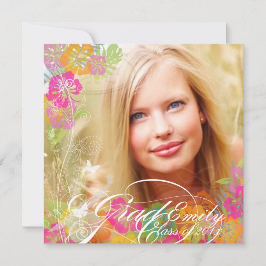 PixDezines 2012年度卒業式 ハイビスカスのレイ 招待状 (正面)