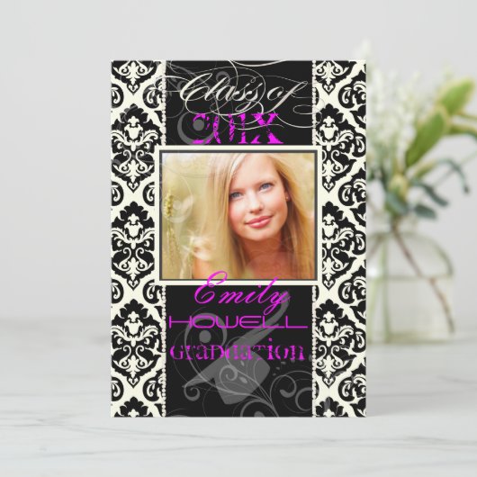 PixDezines 2012 年度卒業生 オリビア ダマスク/DIY カラー 招待状 (スタンド正面)