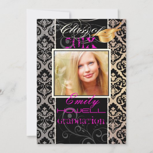 PixDezines 2012 年度卒業生 オリビア ダマスク/ DIY カラー 招待状 (正面)